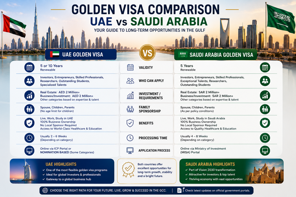 Golden Visa Comparison for UAE vs Saudi Arabia