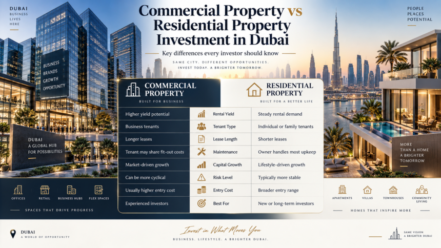 Commercial vs Residential Property Investment in Dubai: 12 Essential Differences in 2026 1 Commercial vs Residential Property Investment