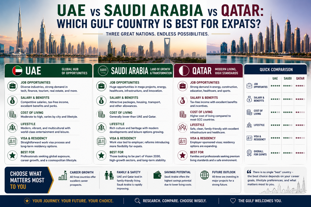 UAE vs Saudi Arabia vs Qatar: Which Gulf Country Is Best for Expats? 15 Powerful Comparisons 2 UAE vs Saudi Arabia vs Qatar for Expats